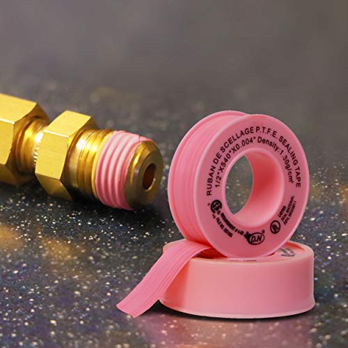 D.N Teflon Tape Premium Grade (PTFE) Thread Seal Tape for Plumbers | High Density Water & Gas Pipe Sealant Tape | 3.8 mil Thick | 1/2″ Width x 540 ″ Length – Pink (Pack 1)