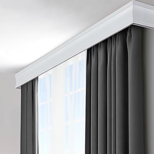 3-in-1 Adjustable Curtain Rod Set for Double Track, 2.8m (9.2ft) White Pelmet Box for Living Room & Bedroom Window Treatments - Wall Mounted Fittings Included