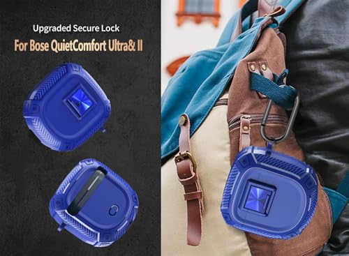 Olytop for New Bose QuietComfort Earbuds II (2022) / Ultra (2023) Case Cover with Lock Clip&Cleaner kit Pen, Rugged Shockproof Protective Hard Skin with Carabiner Men Women for Bose QC 2 - Blue
