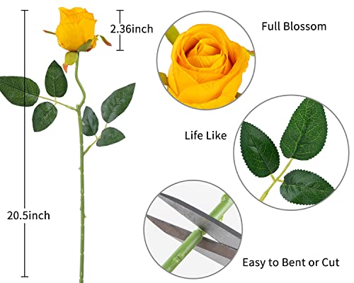 DuHouse 10pcs Artificial Silk Roses Flowers Single Long Stem Fake Rose Bouquet for Wedding Home Party Decoration Centerpieces(Orange) - Image 3