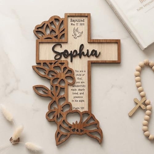 Image of Personalized Baptism Cross Wood Sign, Wooden Sign Baptism Gifts For Baby, Christening Gifts Crosses For Children, Baptized Cross Sign, Dedication Gift, Gift For Baby Boy /Girl - A11