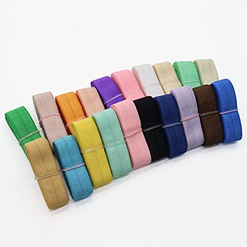 Harvey Sky 20 Yards 5/8 Inch Fold Over Elastic Solid Color Trim 20 Colors X 1 Yard Ribbon Sewing Elastic Ribbon Band For Diy Craft Baby Girls Hair Bow Hair Ties Head Band #TOP4