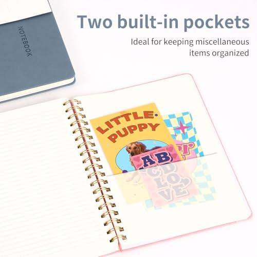 Image of Spiral Notebook - 7.24 inch x 10 inch College Ruled Journal with Inner Pockets and 180 Pages, PU Leather Cover Business Journal, Twin-Wire Binding Notebook Perfect for Office & Home School Supplies ReefBlue