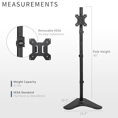 Image of VIVO Single Monitor Desk Stand for 13 to 27 inch Screens, STAND-V011H | Black, Articulating, Freestanding Adjustable Monitor Arm, Extra Tall Computer Stand for 1 Monitor, Holds 22 lbs