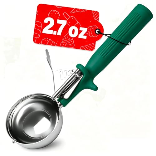 HOMURE H 2.7 OZ Scoop, Ice Cream Scoop with Trigger, #12 Disher, Muffin Scoop, Cookie Scoop for Baking, Green Handle, for Making Ice Cream Cookie Muffin Cupcake Mashed Potato Meatball