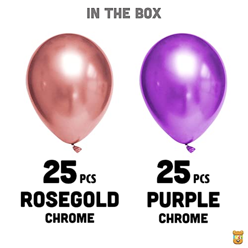 Image of Just Party 25Pcs Rose Gold & 25Pcs Purple Metallic Chrome Balloons with Shiny Surface For Birthdays /Anniversary /Engagement /Baby Shower /bachelorette Party Decorations (Pack of 50)