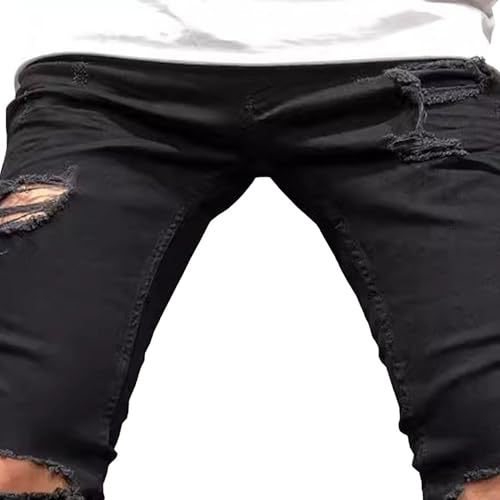 Men Micro Elastic Ripped Skinny Jeans Mid Rise Denim Pants with Holes Y2K Classic Comfortable Daily Trousers4