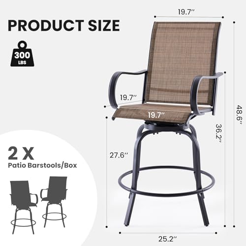 Image of Soohow Swivel Patio Bar Stools Set of 8, Textilene Bar Height Chairs Brown | 360 Swivel Tall Bar Height Chairs, Quick-drying Fabric, with Leveling Feet, Weather-resistant, for Balcony, Poolside, Yard