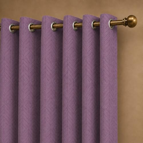 Image of LINENWALAS 100% True Blackout Window Curtains 6 Feet Set of 2 | Embossed Herringbone Leaf Design |Room Darkening Curtain | Thermal Insulated Curtains for Living Room, Bedroom (129 x 183 cm, Lilac)