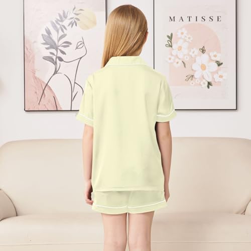 ODAWA Cream Satin Pajama Set Button-Down Soft Lightweight 2 Piece Lounge Sets 5-6Y3
