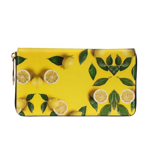 (Yellow Lemon) Print Women's Long Wallet Clutch with Zipper Multiple Card Slots Coin Pocket Elegant Ladies Purse2