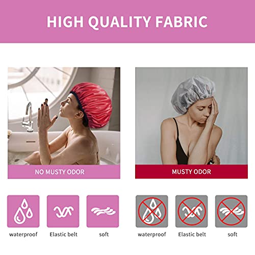 Aquior Shower Cap,Shower Cap for Women Long Hair, Extra Large, Reusable 100% Waterproof Shower Caps,Satin Hair Bonnet Bathing Cap, 4 Colors