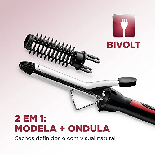 Modelador de Cachos Infinity Chrome, Mondial, Vermelho/Preto, 15W, Bivolt - EM-06
