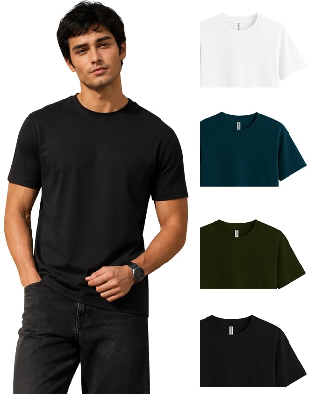 Image of Sleepynuts Men's Everyday Wear Crew Neck Regular Fit T-Shirt | Half Sleeve Solid Plain Casual T-Shirt for Men | Soft Breathable Fabric |