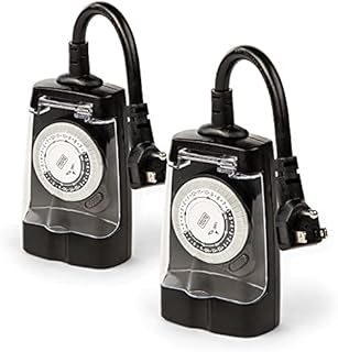 BLACK+DECKER Outdoor Timer, 2 Pack, with 2 Grounded Outlets - Waterproof Outlet Timer with 30-Minute Intervals for Lights, Holiday Decorations - Analog Light Timers with Outlet On/Timer On Switch