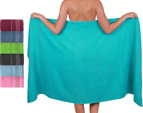 Betz Drap de Bain XXL Lines Grande Serviette de Plage ou à Sauna 100% Coton 90x180 cm Turquoise