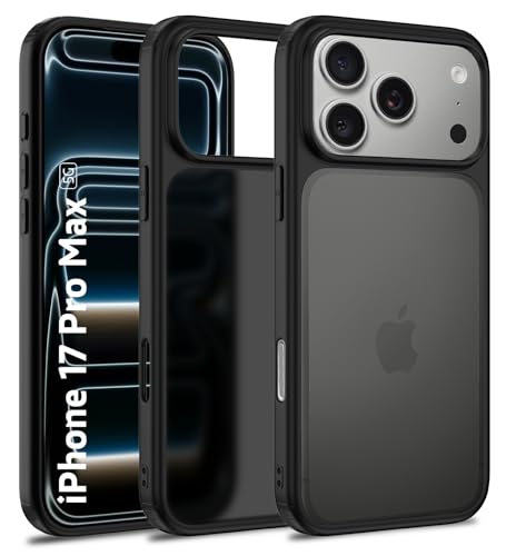 Image of Golden Sand Rugged Frosted Back Cover Case for iPhone 17 Pro Max 5G - Semi Transparent,Shockproof, Slim Profile, Matte Grip (Deep Black, TPU+PC)
