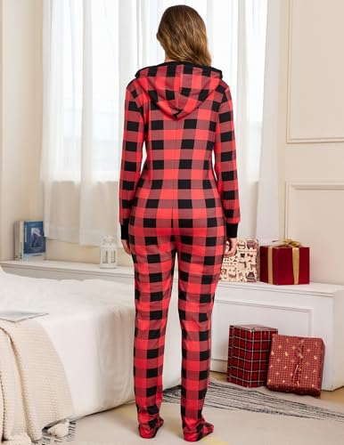 Image of Veseacky Family Christmas Pajamas Matching Sets Adult Onesie Zipper Hooded Footed One-Piece Pjs Jumpsuits