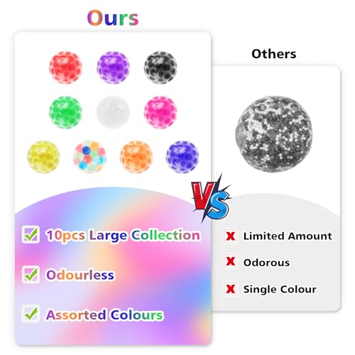 10Stks Weiches Wasserperlen Stressbälle, 3.3cm Mini Quetschbälle in Zufällige Farben, Gummi Spielzeug Partytütenfüller, Quetschbare Sensorische Bälle mit Wasser Perlen für Erwachsene ADHS