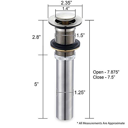 Decor Star PU-003-TB-V2 1 1/2" Bathroom Faucet Vessel Vanity Sink Pop Up Drain Stopper Without Overflow Brushed Nickel