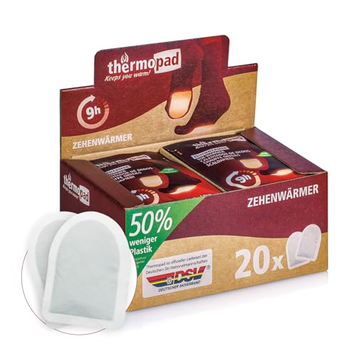 THERMOPAD Chauffe Orteils – L'ORIGINAL : 20 Paires de chaufferettes pour jusqu'à 9 Heures de Chaleur dans Tous Les Chaussures - pour Les Chaussures de Ski...