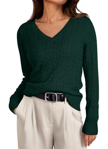 Image of LILLUSORY Women's Cable Knit V Neck Lightweight Soft Pullover Sweaters