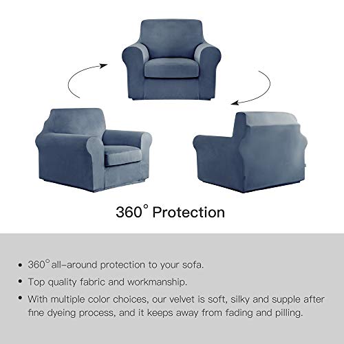 Maxmill MM-VS-SLATE BLUE-SMALL 2 Pieces Velvet Stretch Chair Sofa Slipcovers Armchair Covers Couch Slipcover thumb #7