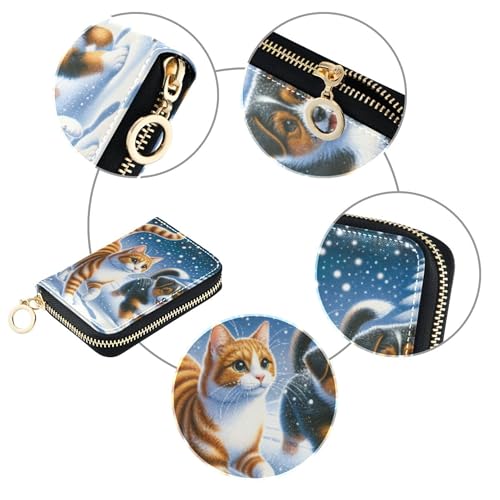 GAIGEO 9 Credit Card Slots & 2 Cash Slots Zip Around Womens Wallets Leather Coin Change Purse with Zipper Cute Cat Dog Winter Snow4