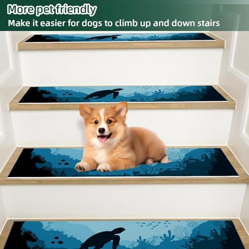 Alfombra de escalera para interiores antideslizante peldaños de madera 15 piezas azul niños 6