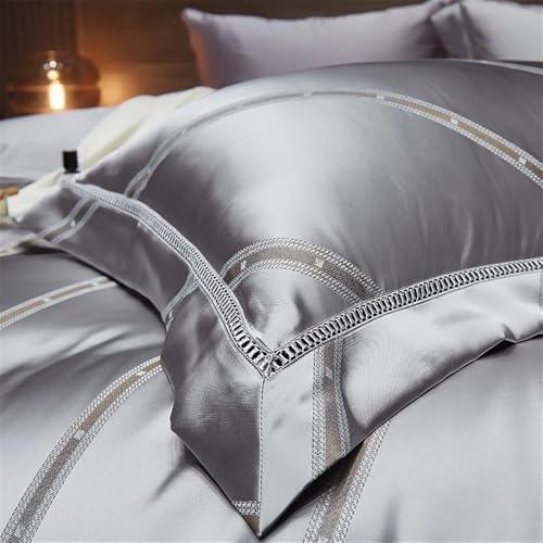 Zestaw poszewek na kołdrę Luksusowy szary satynowy zestaw pościeli Queen/King Size 4 sztuki na cały sezon, lekki poszewek kołdrę w geometryczne linie Zestaw pościeli(King 220X240cm 4pcs)