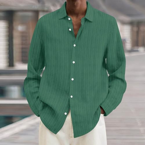 Men's Summer Cotton Linen Shirts Long Sleeve Casual Button Down Shirt Plus Size Lightweight Loose Beach Holiday Tops2
