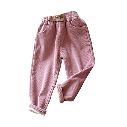 Toddler Kids Baby Girls Pants Solid Ribbed Fashion Thick Warm Fleece Lined Sport Pants Trousers (Pink, 3-4 Years)