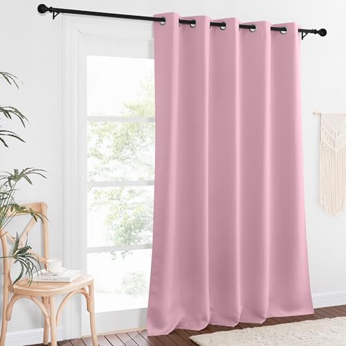 NICETOWN Patio Blackout Curtain Panels - Extra Wide Sliding Door Thermal Insulated Drape, Privacy Room Divider Curtain for Bedroom Office (Rouge Pink, 66 x 118 Inch Long)