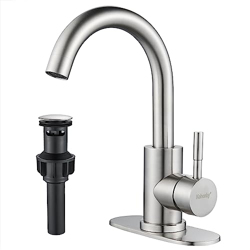 Brushed Nickel Bathroom Sink Faucet Single Hole, Modern Single Handle Bathroom Faucet Commercial Stainless Steel Bar Faucet Laundry Sink Faucet with Drain