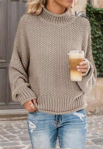 Oversized Sweaters for Women, Fall High Neck Batwing Long Sleeve Knit Tops Boho Drop Shoulder Slouchy Pullover Chunky Sweater2
