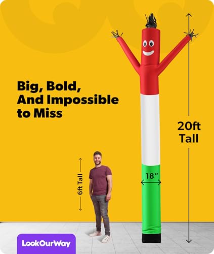 Image of LookOurWay Air Dancers Inflatable Tube Man Attachment - 20 Feet Tall Wacky Waving Inflatable Dancing Tube Guy for Business Promotion - Blower Not Included - Red /White /Green