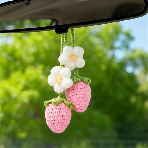 Zimocepuz Accesorios de Crochet para Auto,Accesorios de Coche de Ganchillo,Kawaii Colgantes para Espejo Retrovisor,Colgantes de Auto Hechos a Mano para Mujeres y Niñas,Decoraciones de Auto Adorables