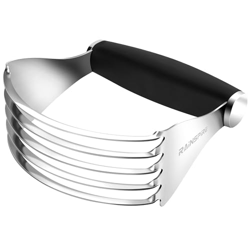 Rainspire XL Pastry Cutter For Baking, Heavy Duty Pastry Blender Stainless Steel, Thick Sharp Blades Dough Blender, Dough Cutter Butter Cutter Pastry for Easy Mixing, Dishwasher Safe (Black)