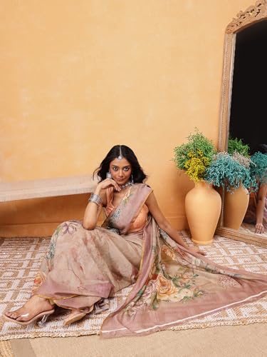 Image of Amazon Brand - Anarva Pattu Art Silk Woven Ready To Wear Saree Pink