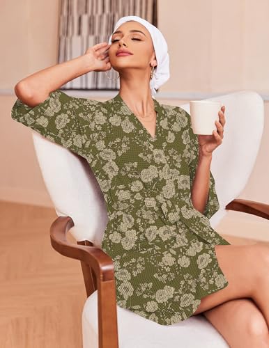 Image of Ekouaer Robes for Women Waffle Knit Bathrobe Soft Lightweight Knee Length Loungewear S-XXL