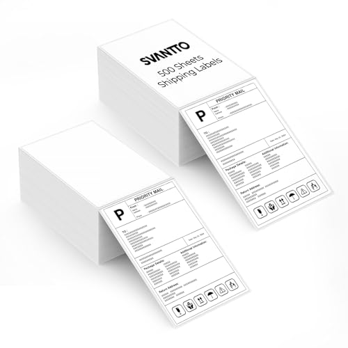 Image of SVANTTO 4x6 Thermal Labels, 1000Pcs /2 Stacks, White Shipping Labels | Strong Adhesive & Perforated for Shipping, Mailing Barcode, Bakery