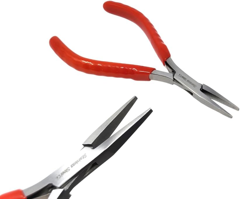 Jewelry Pliers Flat Nose Used for Making Necklaces, Bracelets, Earrings, Electrical Repairs, DIY & More Stainless Steel with Anti-slip Grip Handle (Slim Flat Nose Pliers)