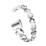 Watch Band For Fitbit Charge 2, Replacement Metal Bracelet Adjustable Fitbit charge 2 Bands with Rhinestone (Silver with White)