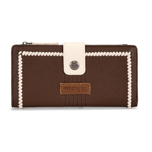Image of Montana West X Wrangler Womens Wallet Bifold Ladies Female Large Capacity Wallet Minimalist Card Cases Money Organizer RFID Blocking Wallet with ID Window and Zipper Pocket