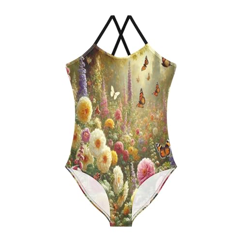 Flower Sea Butterfly Girls Bathing Suit Swimsuit Swimwear Summer Beach One Piece Swimsuits