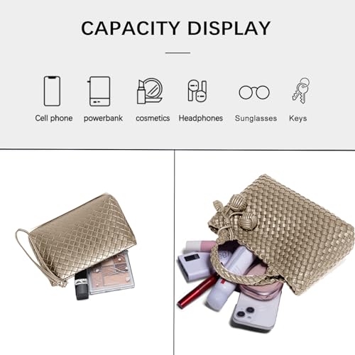 Image of Woven Tote Bag for Women with Coin Purse, Foldable Chain Small Crossbody Handbags, Fashion Shoulder Bag, Hobo Satchel