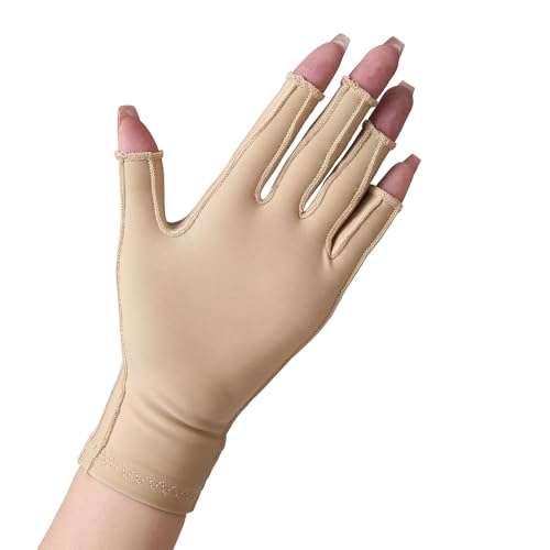 NURCOM Compression Arthritis Gloves Support for Women & Men, Relieve Pain & Swelling from Arthritis, Carpal Tunnel, Tendinitis, Tendonitis, Single Glove for Left & Right Hand, Open Finger Beige Large