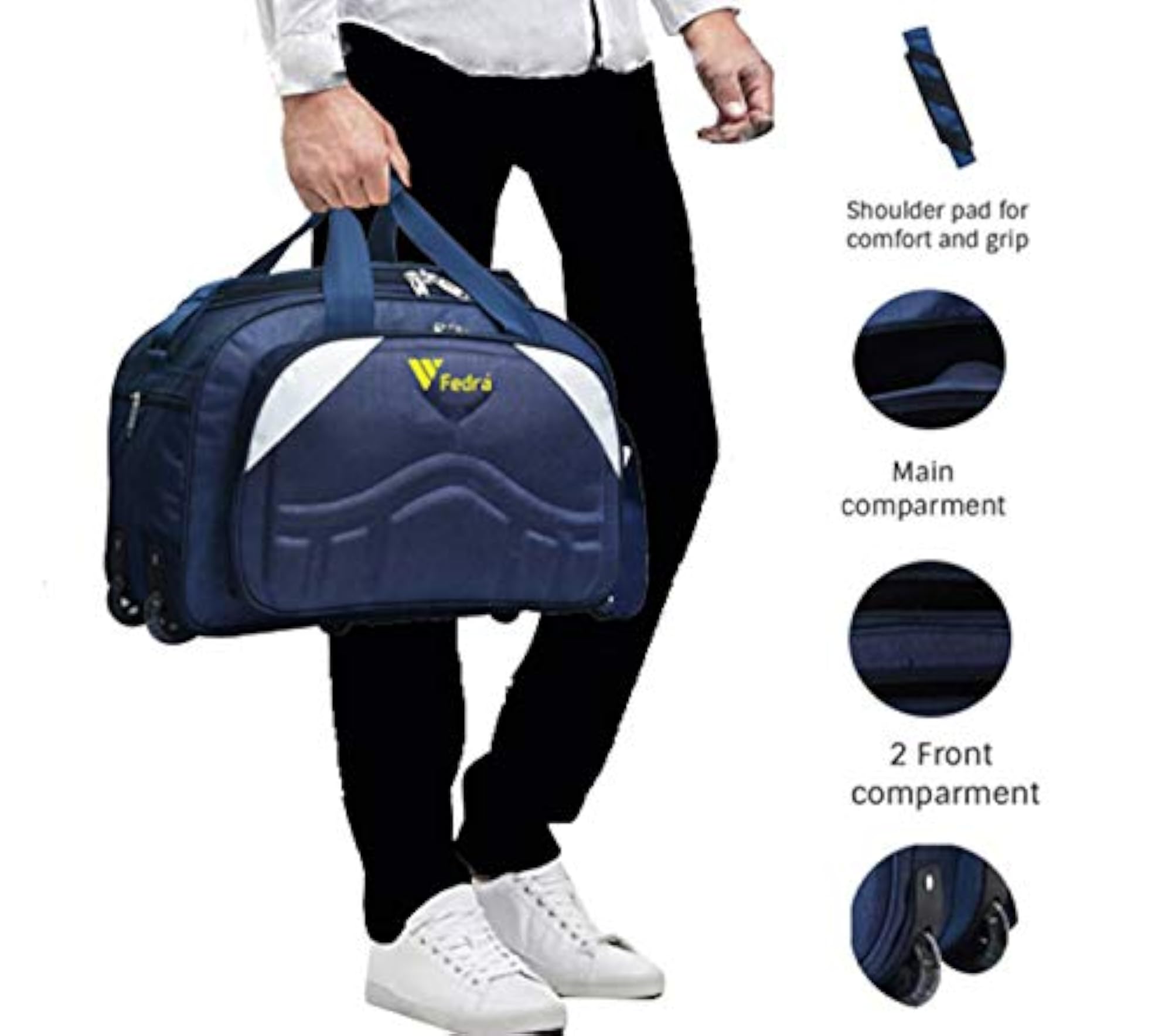 Expandable Waterproof Polyester Duffel Travel Bags Men Duffle Luggage Bag 45 L Blue White
