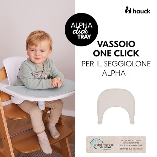 Hauck Vassoio Seggiolone Pappa Alpha Click Tray - Tavolino Bambini In Materiale Riciclato Cert. Grs, Facile Da Fissare Per Seggiolone Legno Alpha+ O Beta+ - Beige, Puntinato - 3