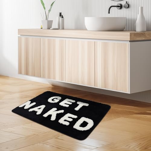 Firecos Get Naked Badematte Fußmatte rutschfeste Türmatte Fussmatte Microfiber Badezimmermatte Badewanne Duschteppich Badteppich für Badezimmerdekoration (Schwarz und Weiß, 50x80cm)